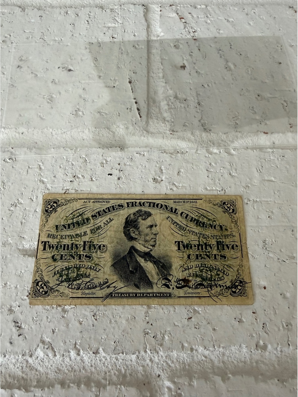 Vintage United States Fractional Currency 25 Cents Note Featuring Abraham Lincol